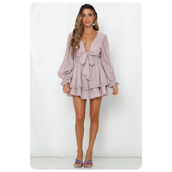 Elegant Lavender Tie-Front Dress - Picture 3 of 10